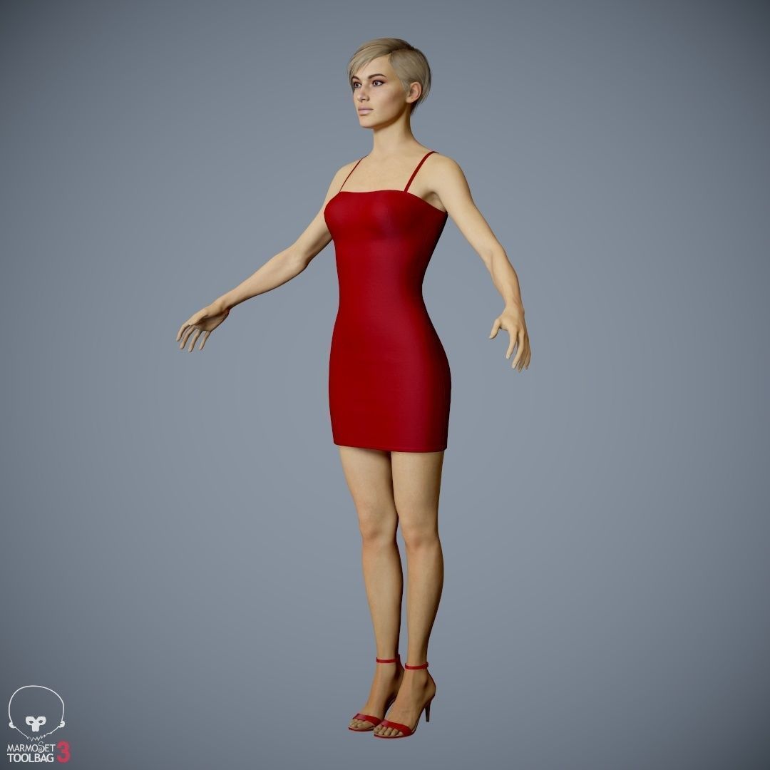 Female Character - Ana - Dress Low-poly 3D model_33