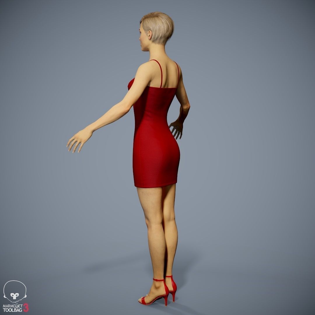 Female Character - Ana - Dress Low-poly 3D model_13