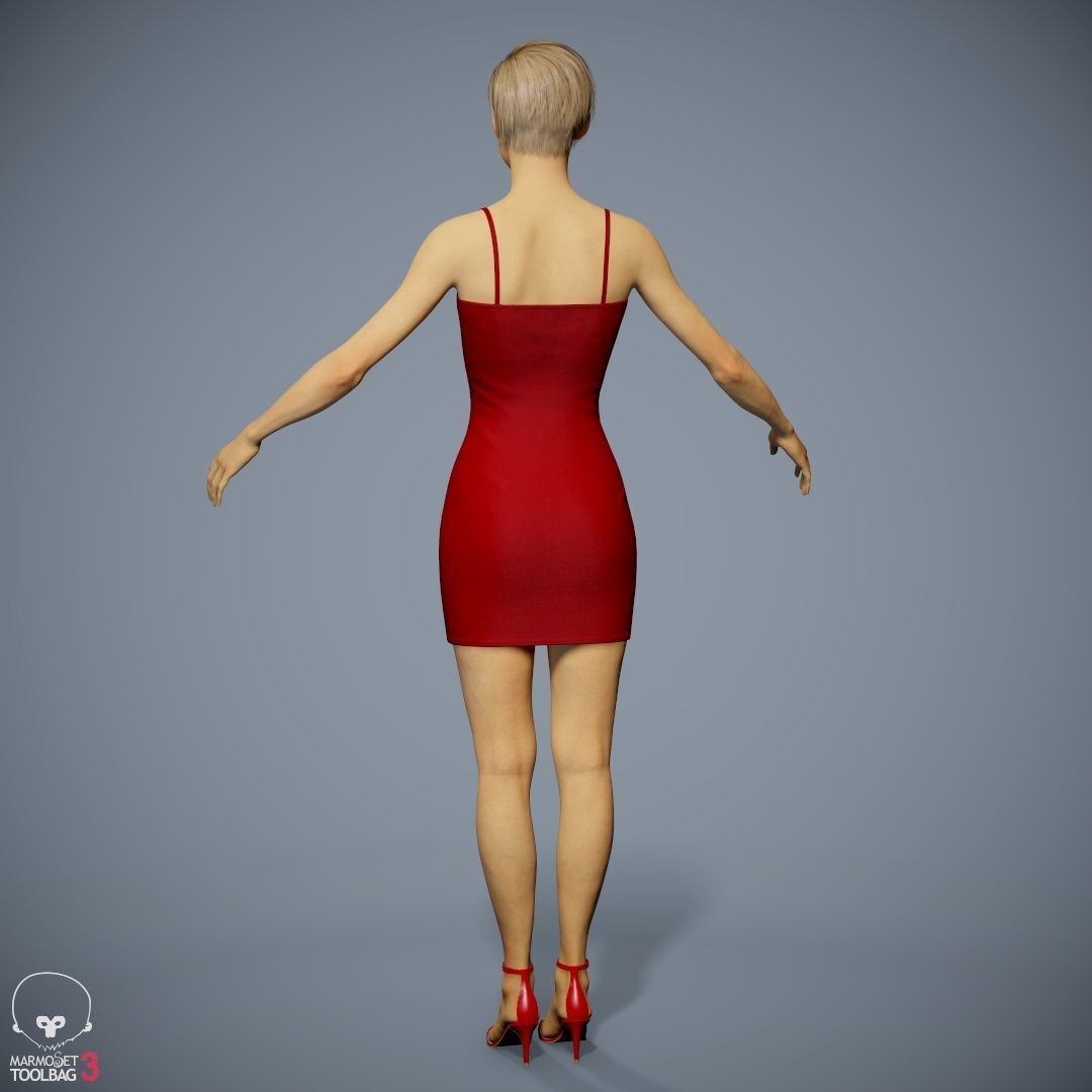 Female Character - Ana - Dress Low-poly 3D model_11