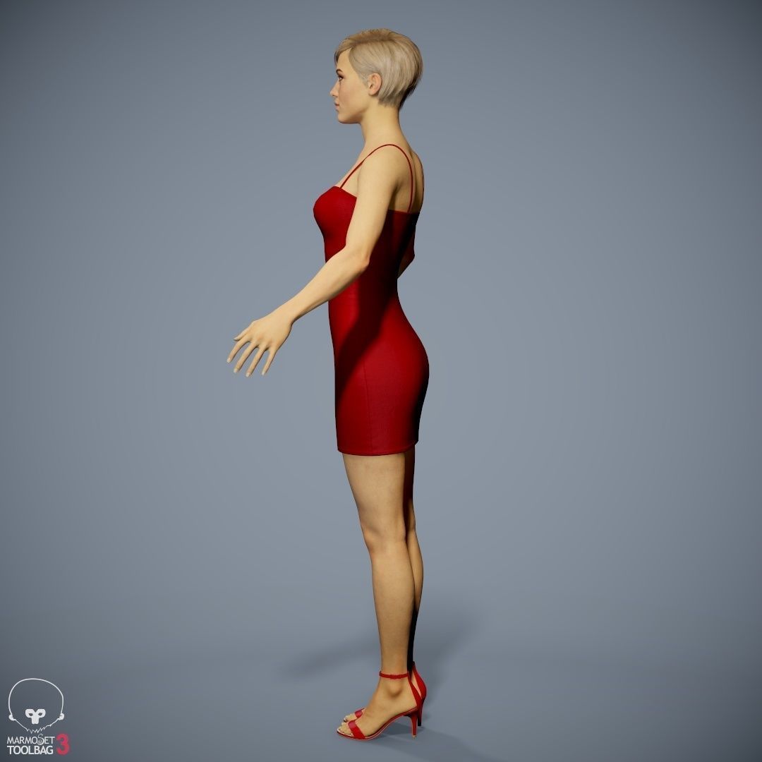 Female Character - Ana - Dress Low-poly 3D model_14