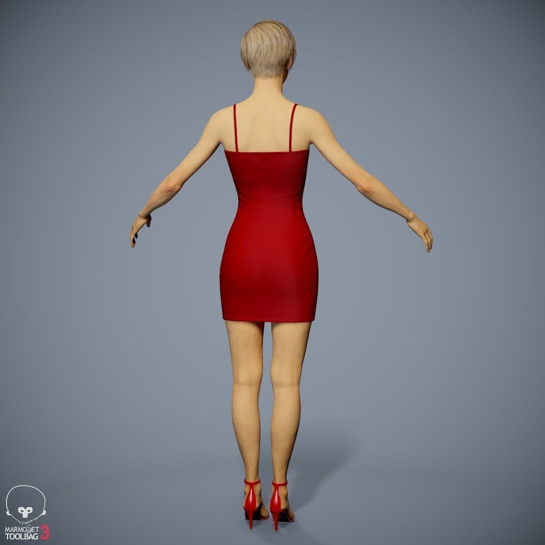 Female Character - Ana - Dress Low-poly 3D model_10