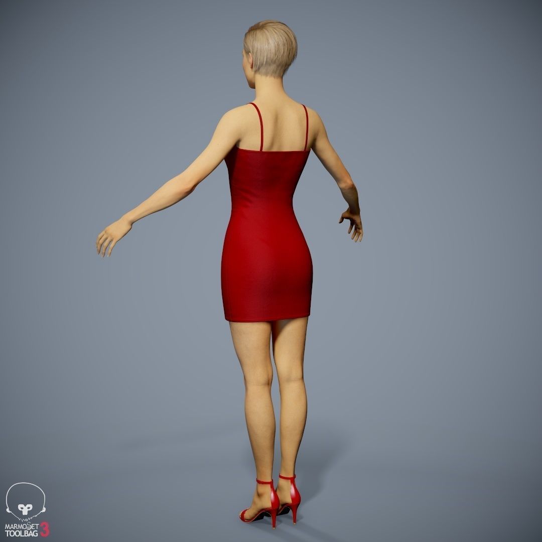 Female Character - Ana - Dress Low-poly 3D model_12