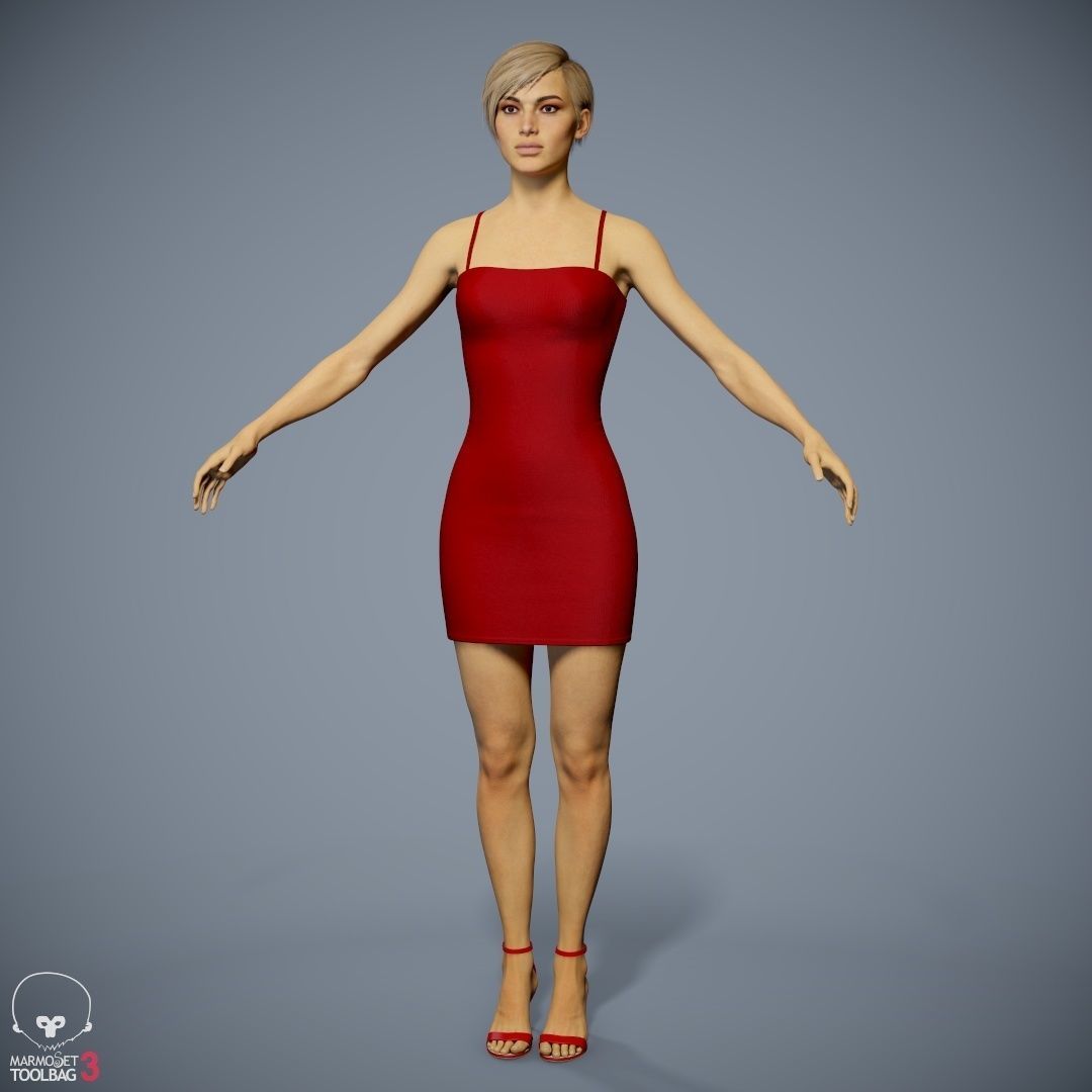 Female Character - Ana - Dress Low-poly 3D model_2