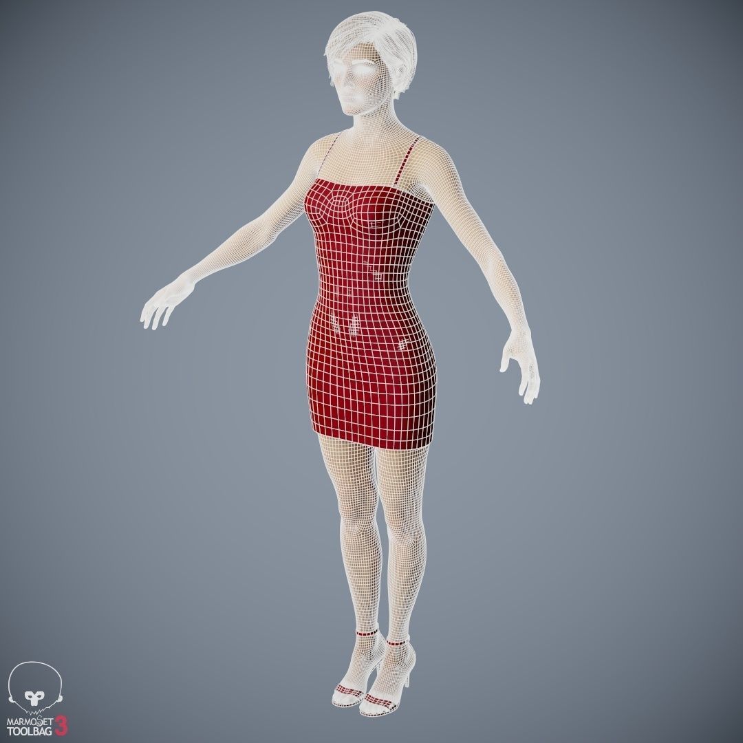 Female Character - Ana - Dress Low-poly 3D model_55