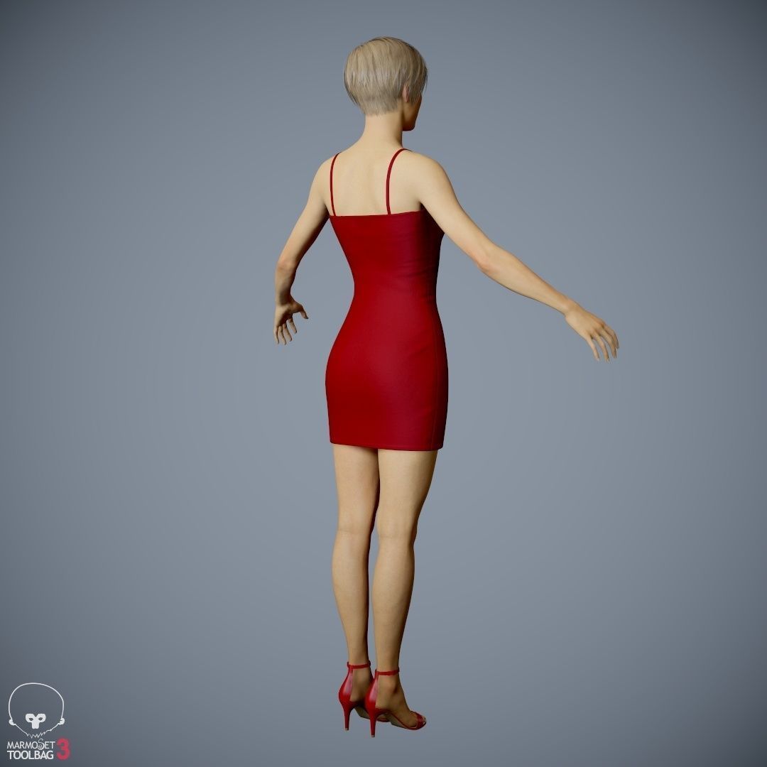 Female Character - Ana - Dress Low-poly 3D model_34