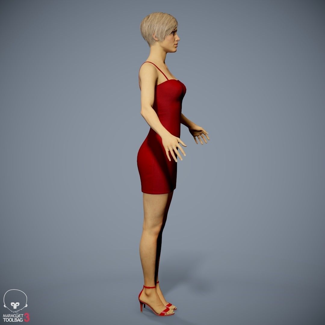 Female Character - Ana - Dress Low-poly 3D model_6