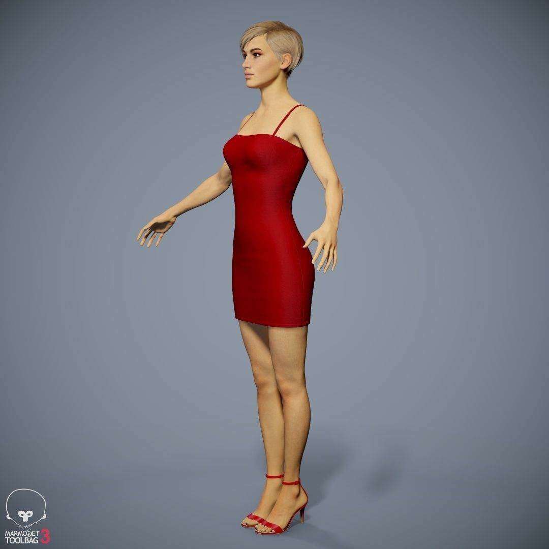 Female Character - Ana - Dress Low-poly 3D model_16