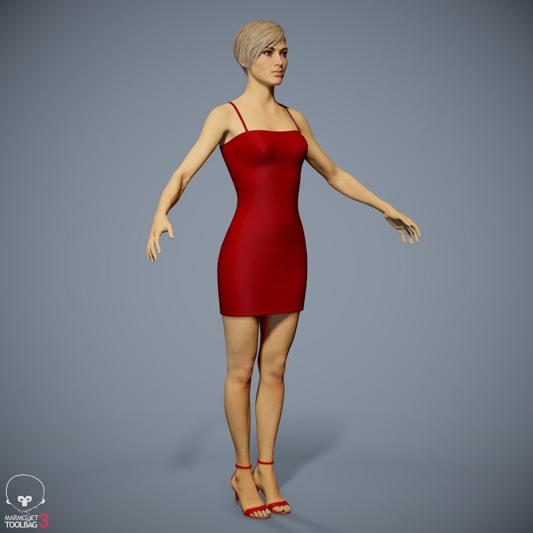 Female Character - Ana - Dress Low-poly 3D model_4