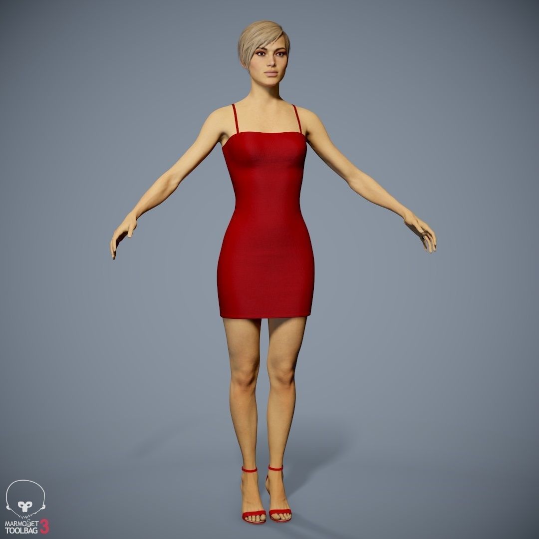 Female Character - Ana - Dress Low-poly 3D model_3