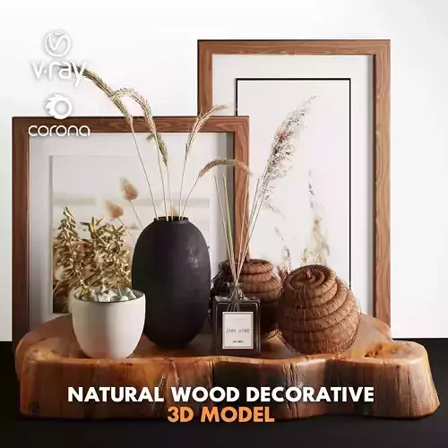 3dasset natural wood and wheat decorative set