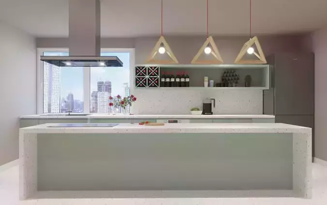 Kitchen modern with cabinets and counter tops