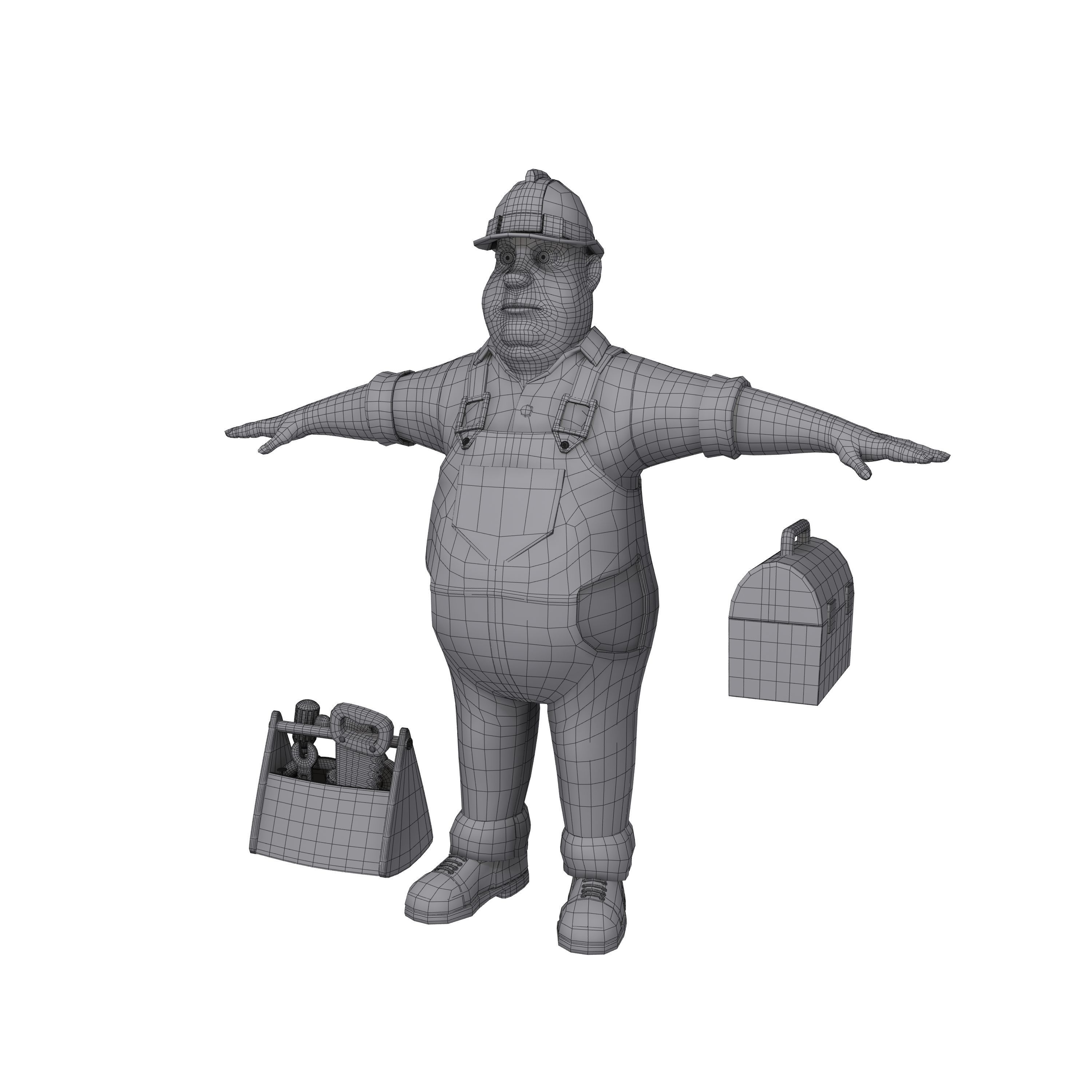 Worker 03 Cartoon 3D model_7