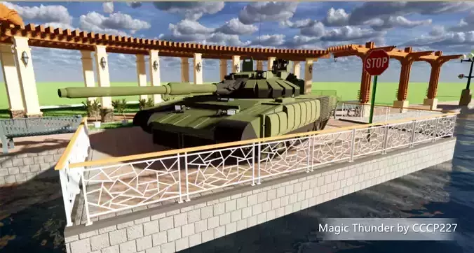 T-75BME-2 tank on bridge