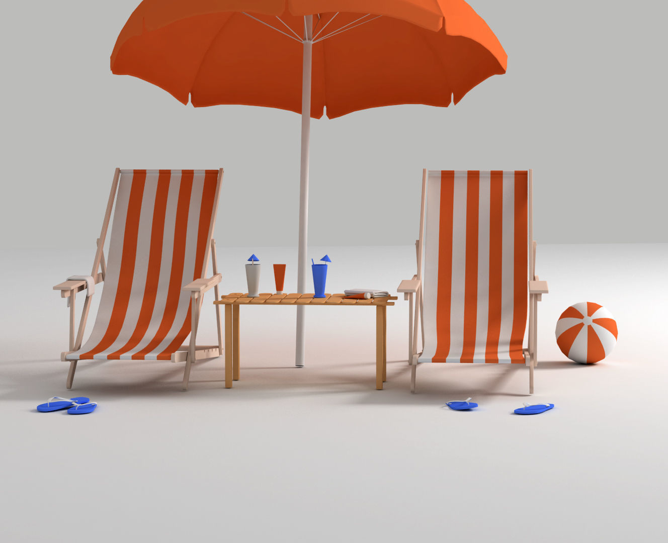 Beach Chairs and items 3D model_1