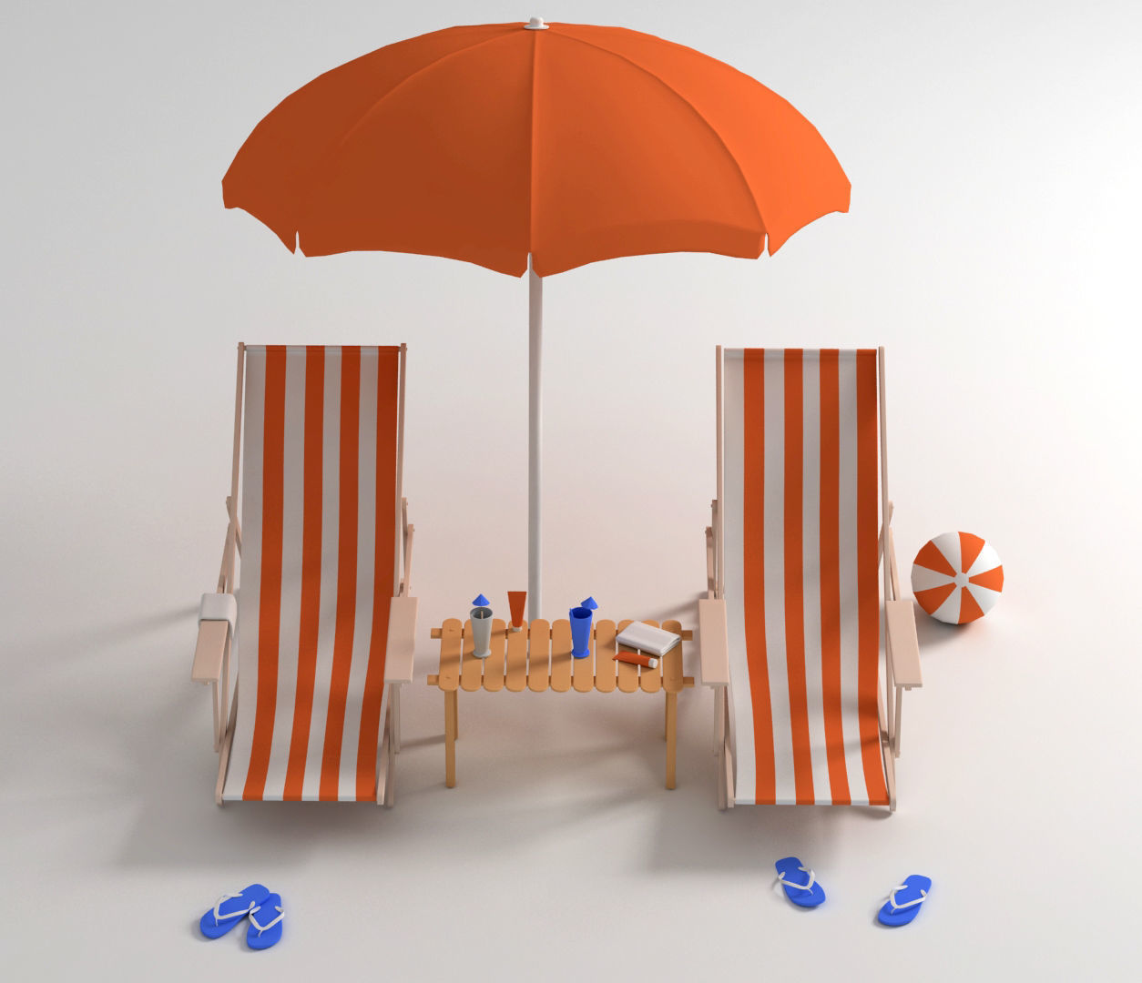 Beach Chairs and items 3D model_2