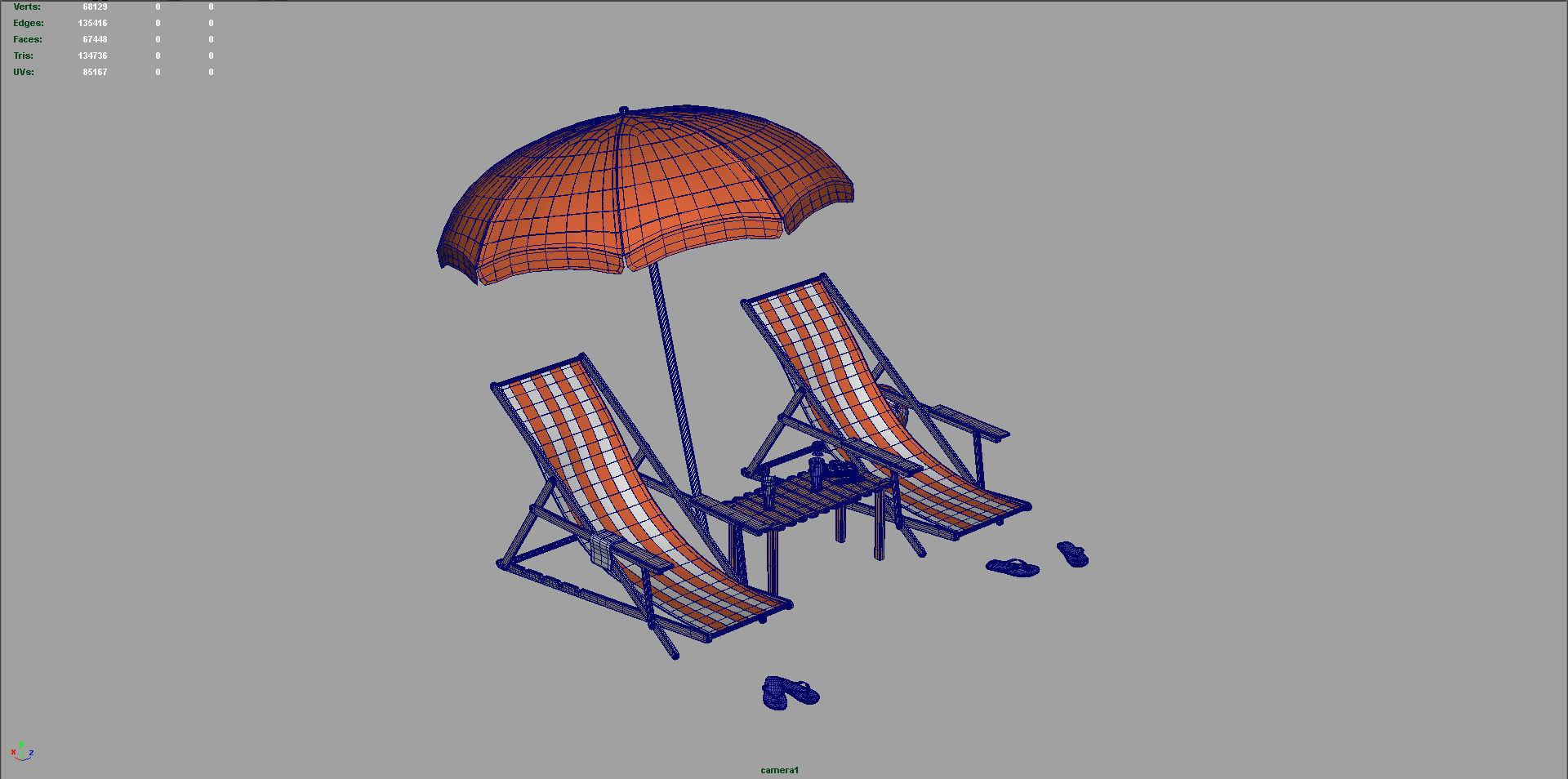 Beach Chairs and items 3D model_4