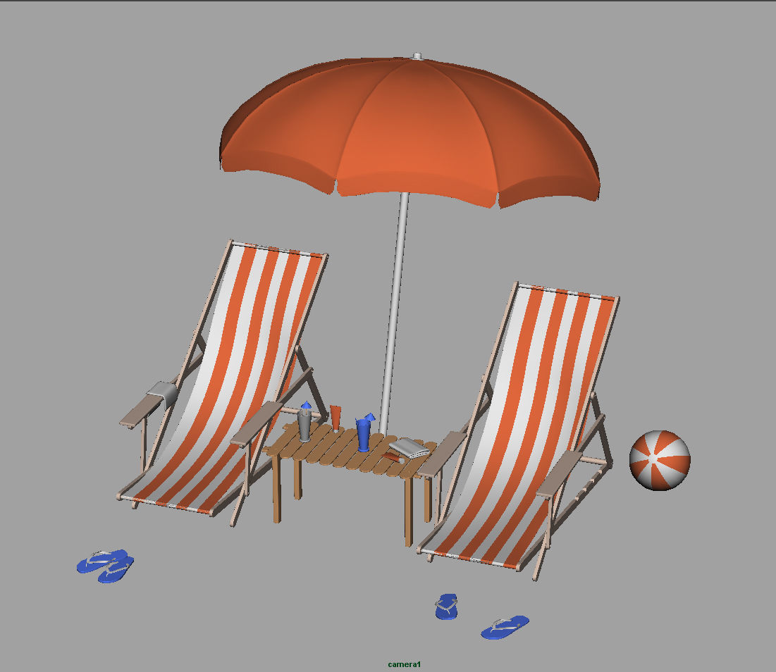 Beach Chairs and items 3D model_3