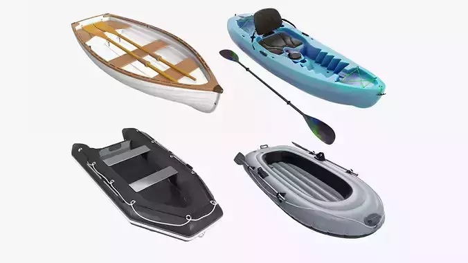 Inflatable Boat Kayak Rowing 3D Model Collection
