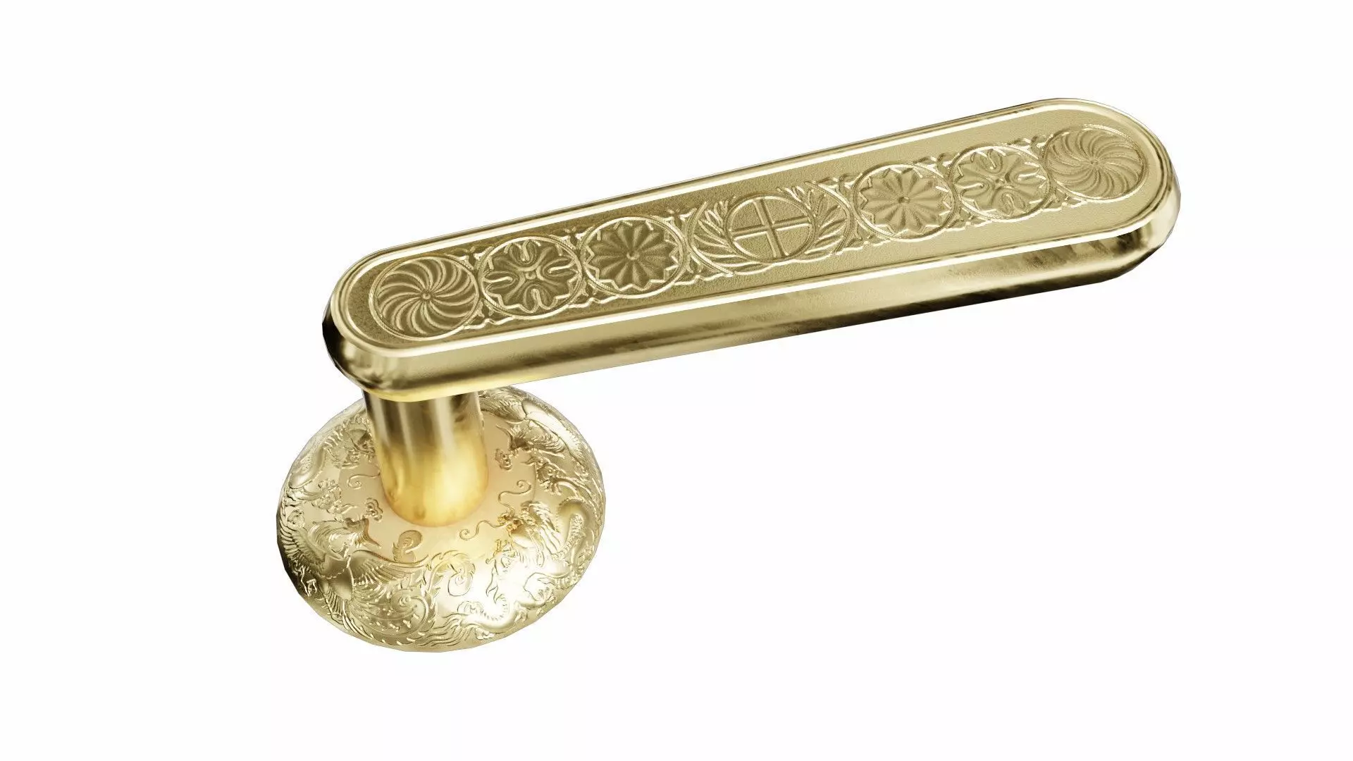 Door-handle gold door handle with ornate design Low-poly 3D model_0