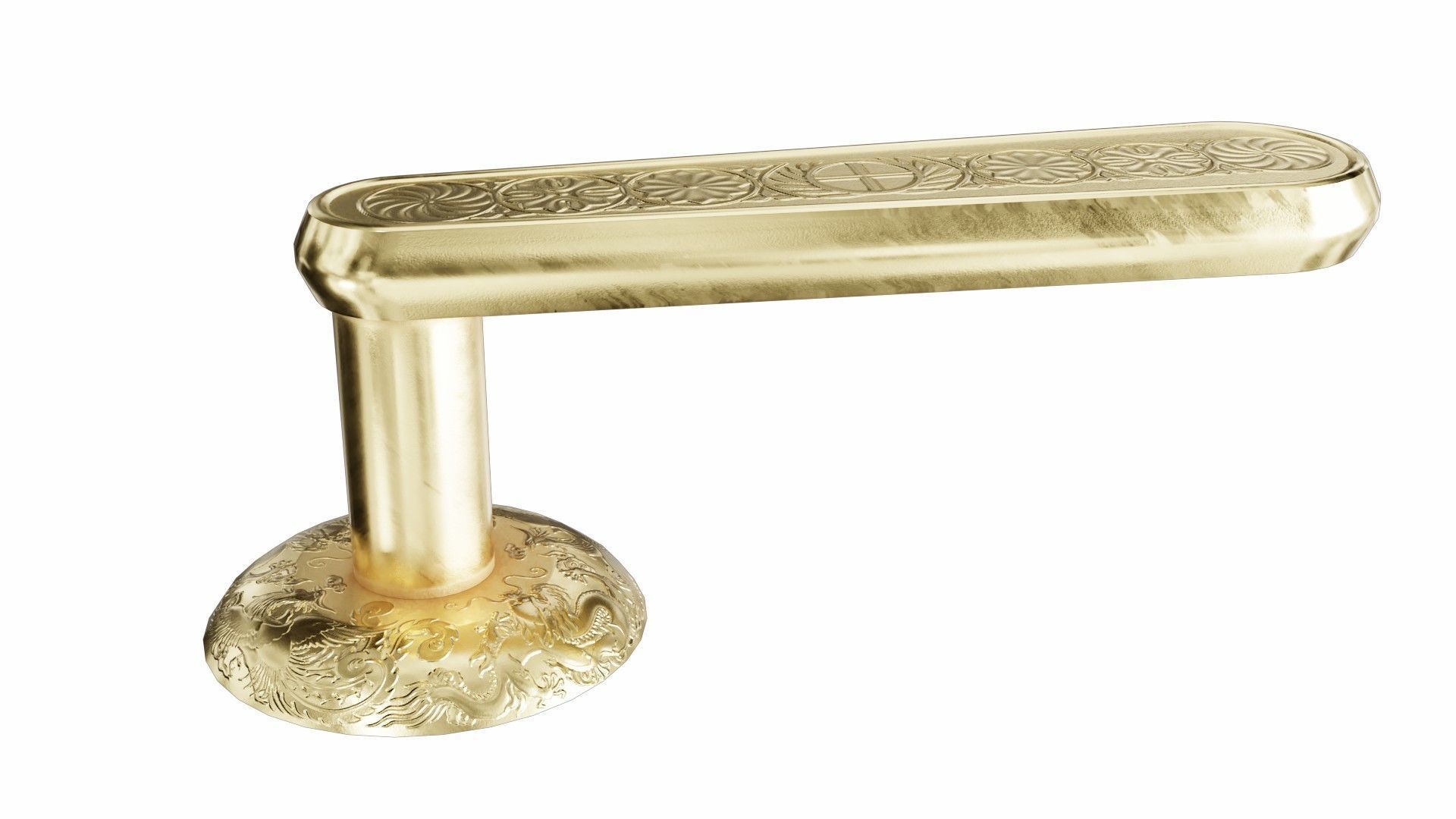 Door-handle gold door handle with ornate design Low-poly 3D model_2