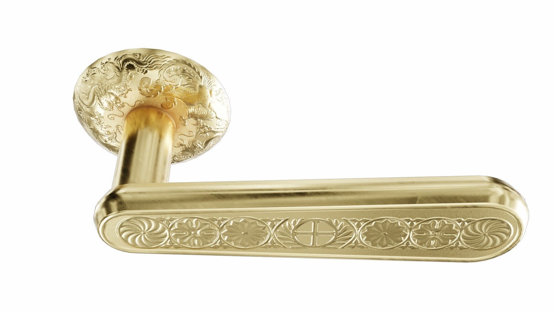 Door-handle gold door handle with ornate design Low-poly 3D model_3