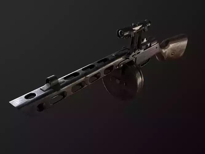 PPSh-41 with scope USSR Machine gun WW2 PBR Low-poly 3D model PPSh-41 with scope USSR Machine gun WW2 PBR Low-poly 3D model