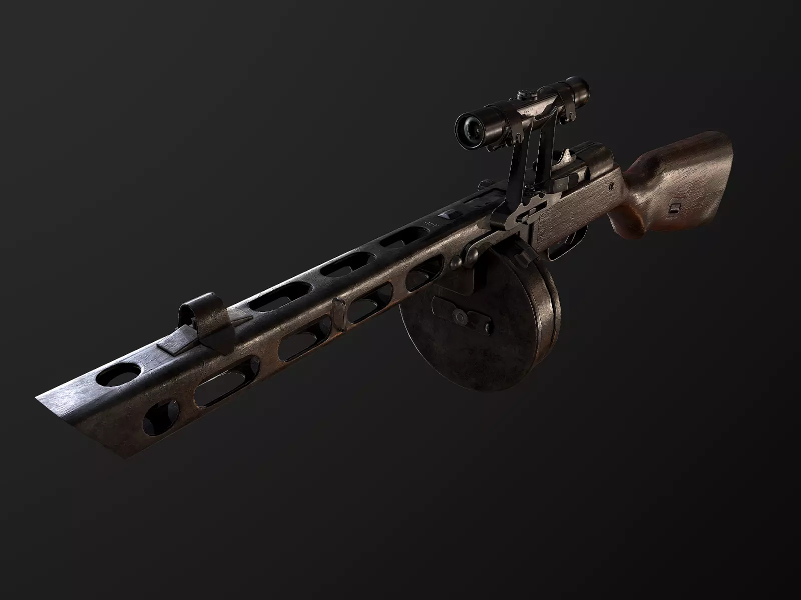 PPSh-41 with scope USSR Machine gun WW2 PBR Low-poly 3D model_0