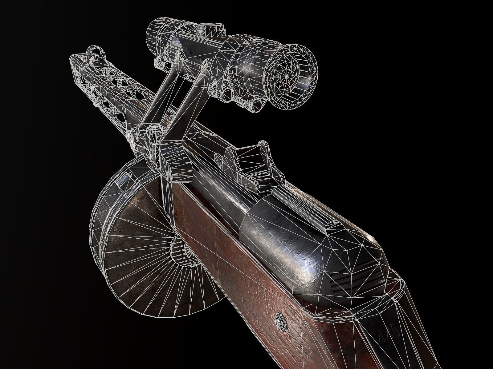 PPSh-41 with scope USSR Machine gun WW2 PBR Low-poly 3D model_9