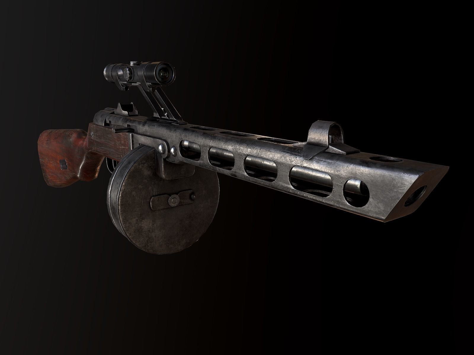 PPSh-41 with scope USSR Machine gun WW2 PBR Low-poly 3D model_1