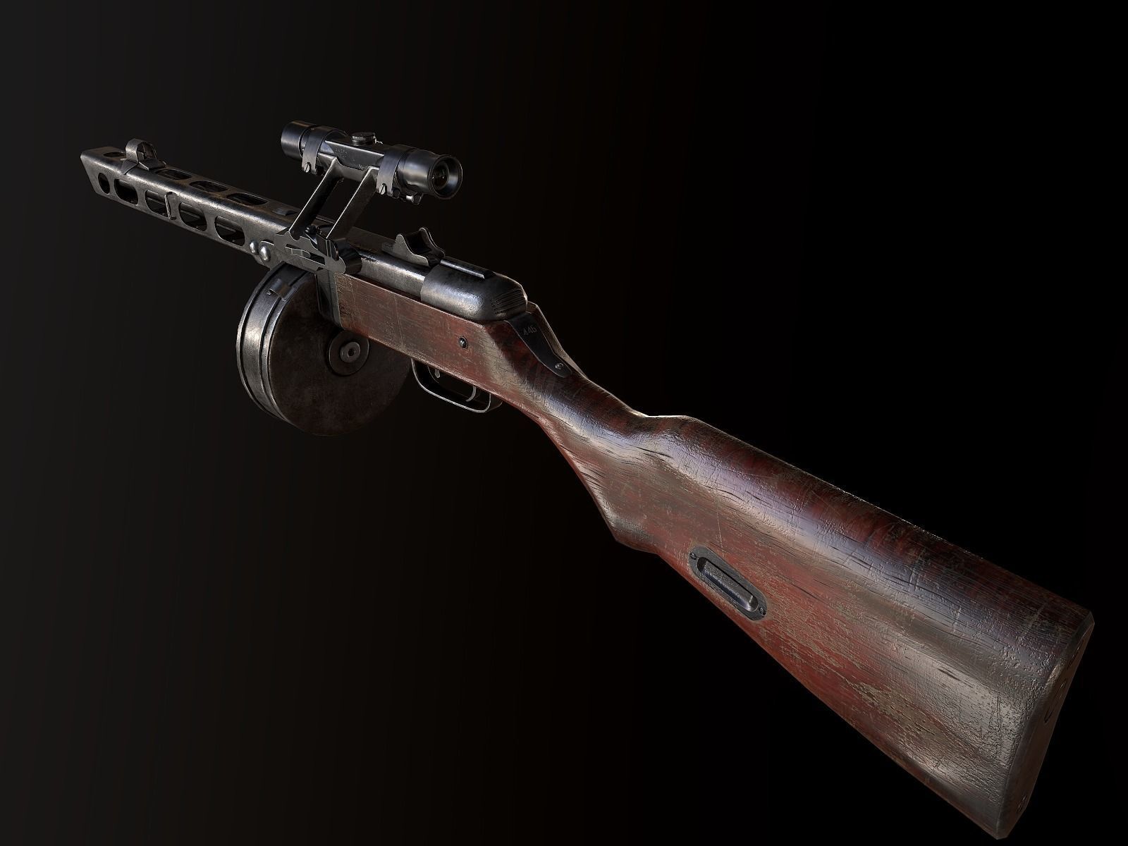 PPSh-41 with scope USSR Machine gun WW2 PBR Low-poly 3D model_5