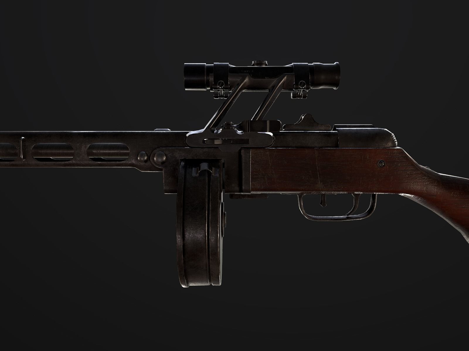PPSh-41 with scope USSR Machine gun WW2 PBR Low-poly 3D model_8