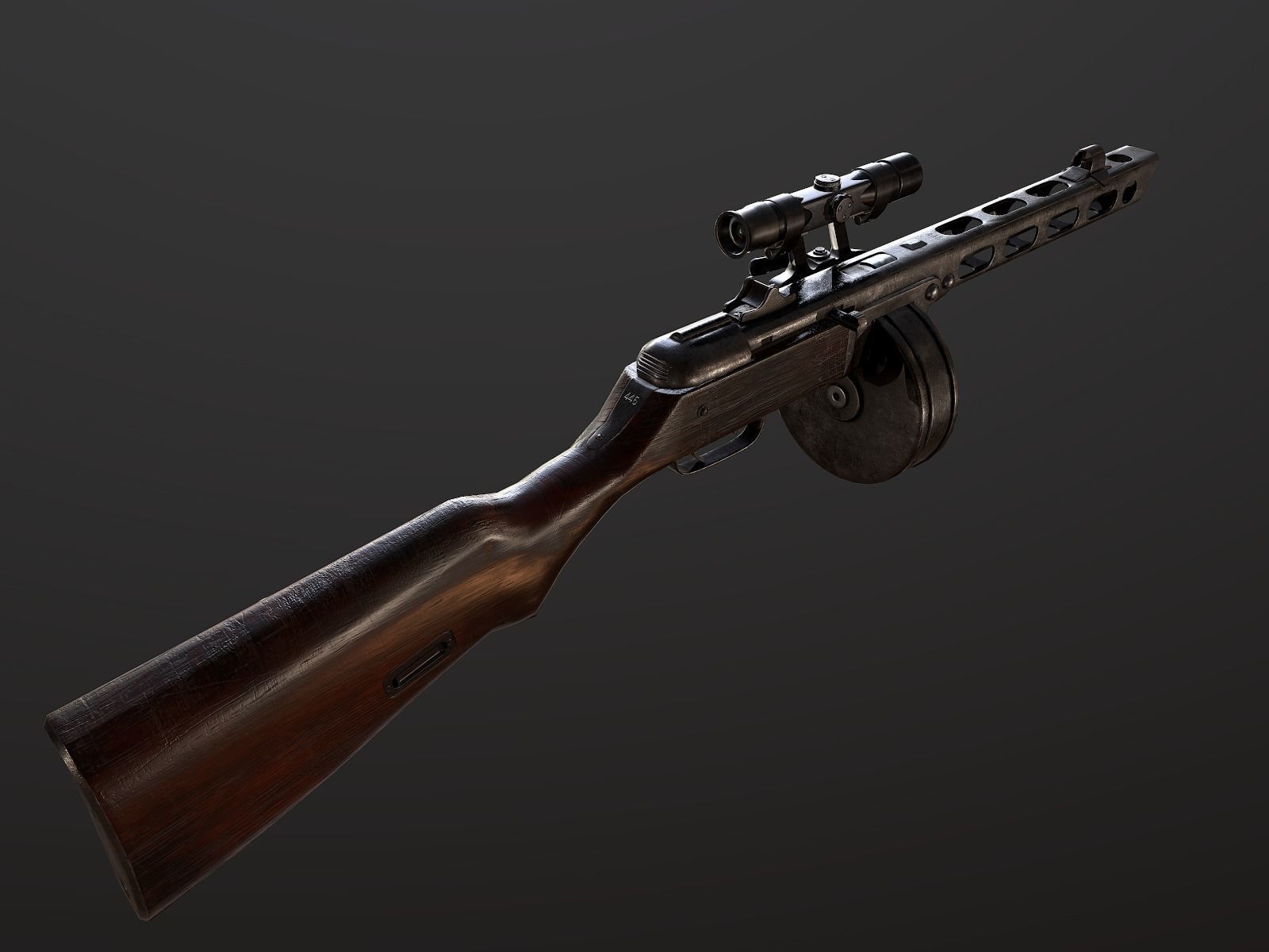PPSh-41 with scope USSR Machine gun WW2 PBR Low-poly 3D model_6
