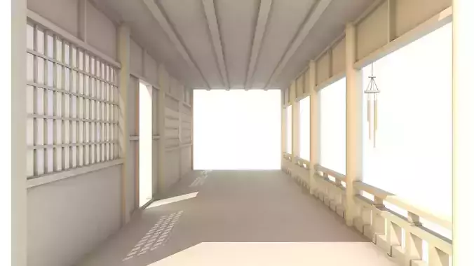 Japanese Corridor - Hallway Low-poly 3D model