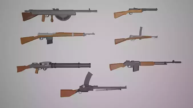 Low poly ww1 guns gameready