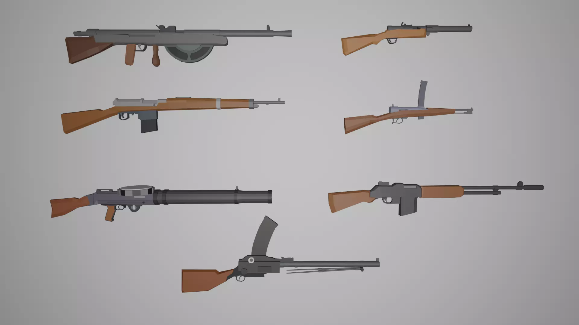 Low poly ww1 guns gameready Low-poly 3D model_0