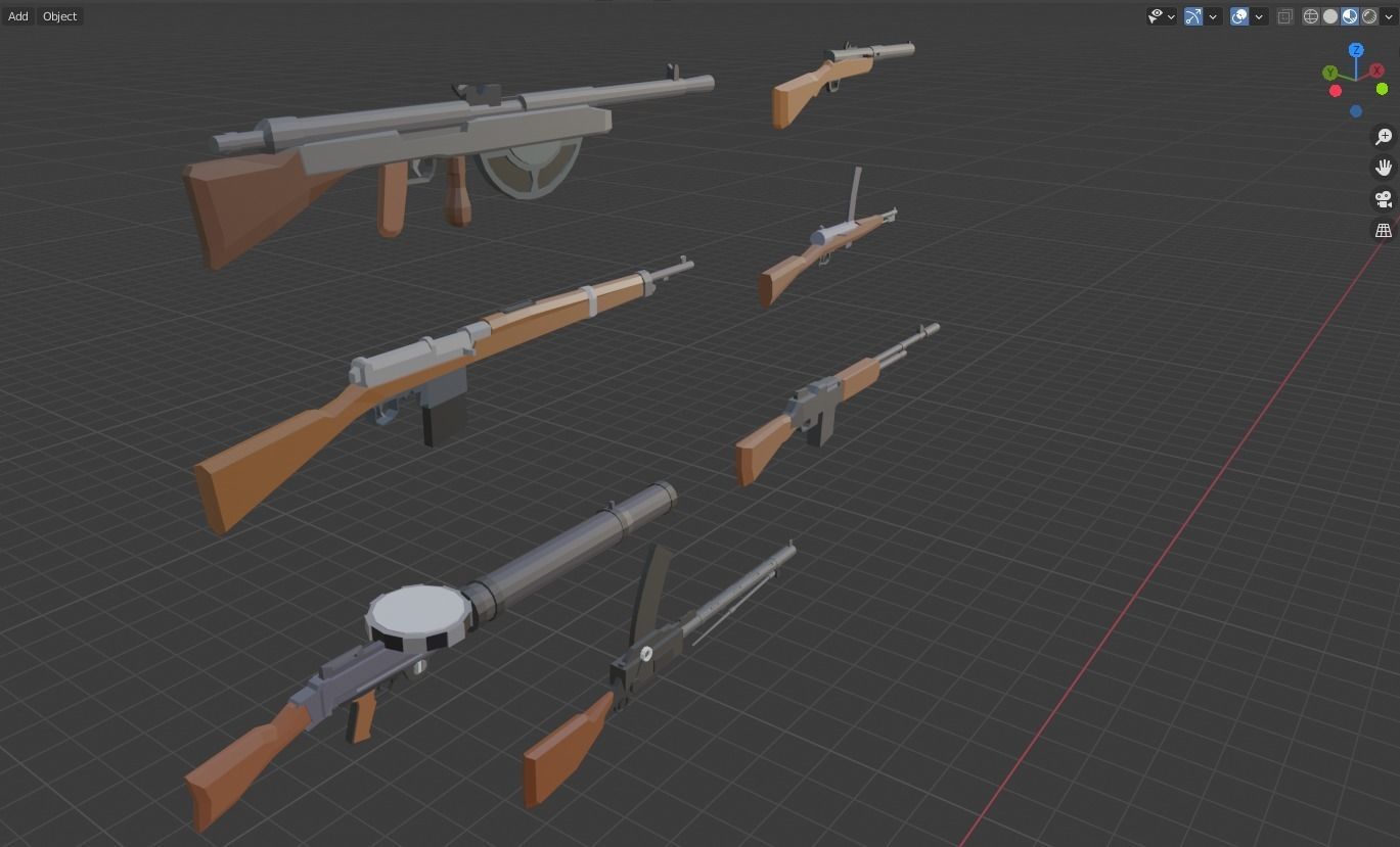 Low poly ww1 guns gameready Low-poly 3D model_4