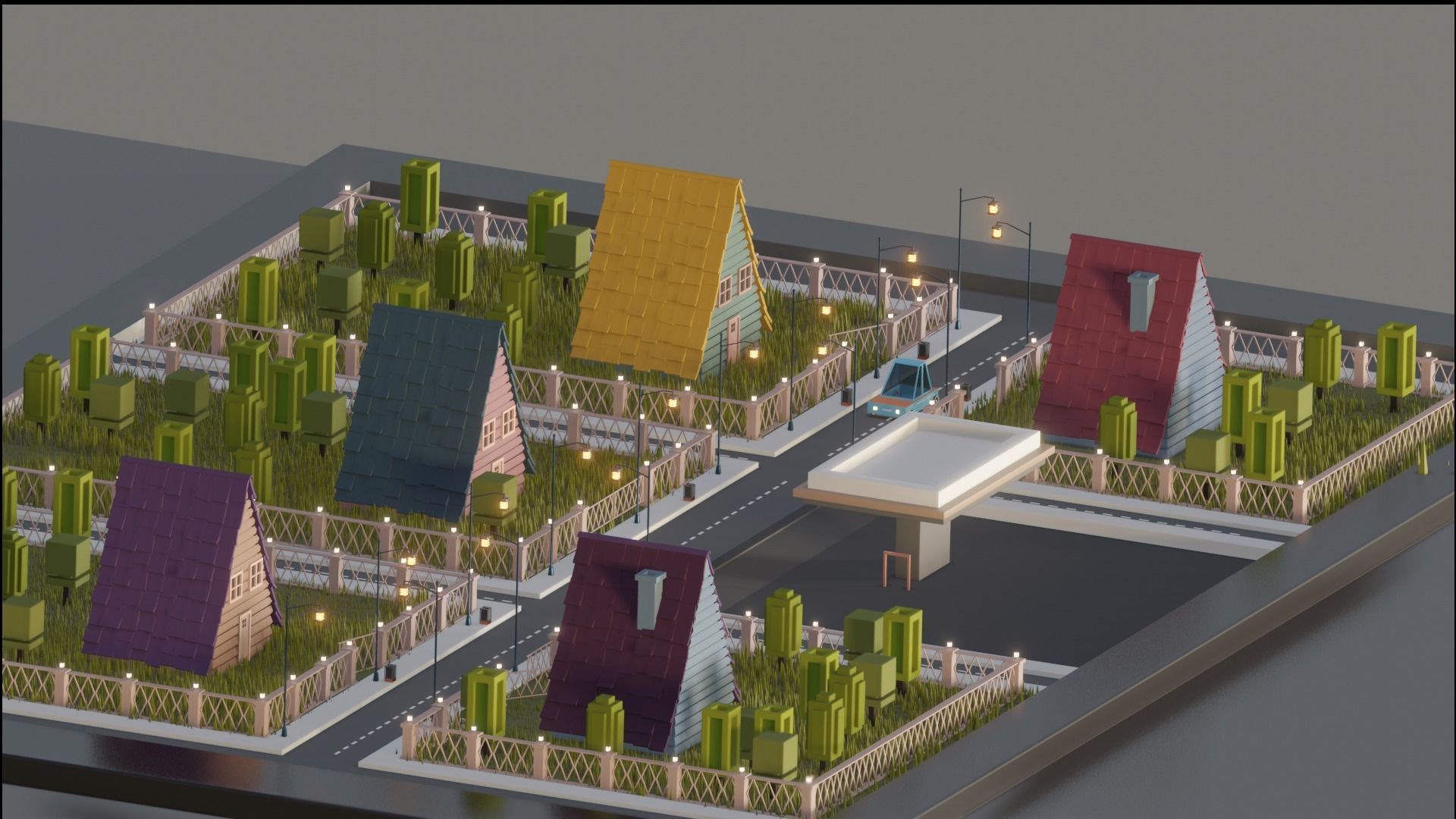 Lowpoly Modular City Street 3D model_7
