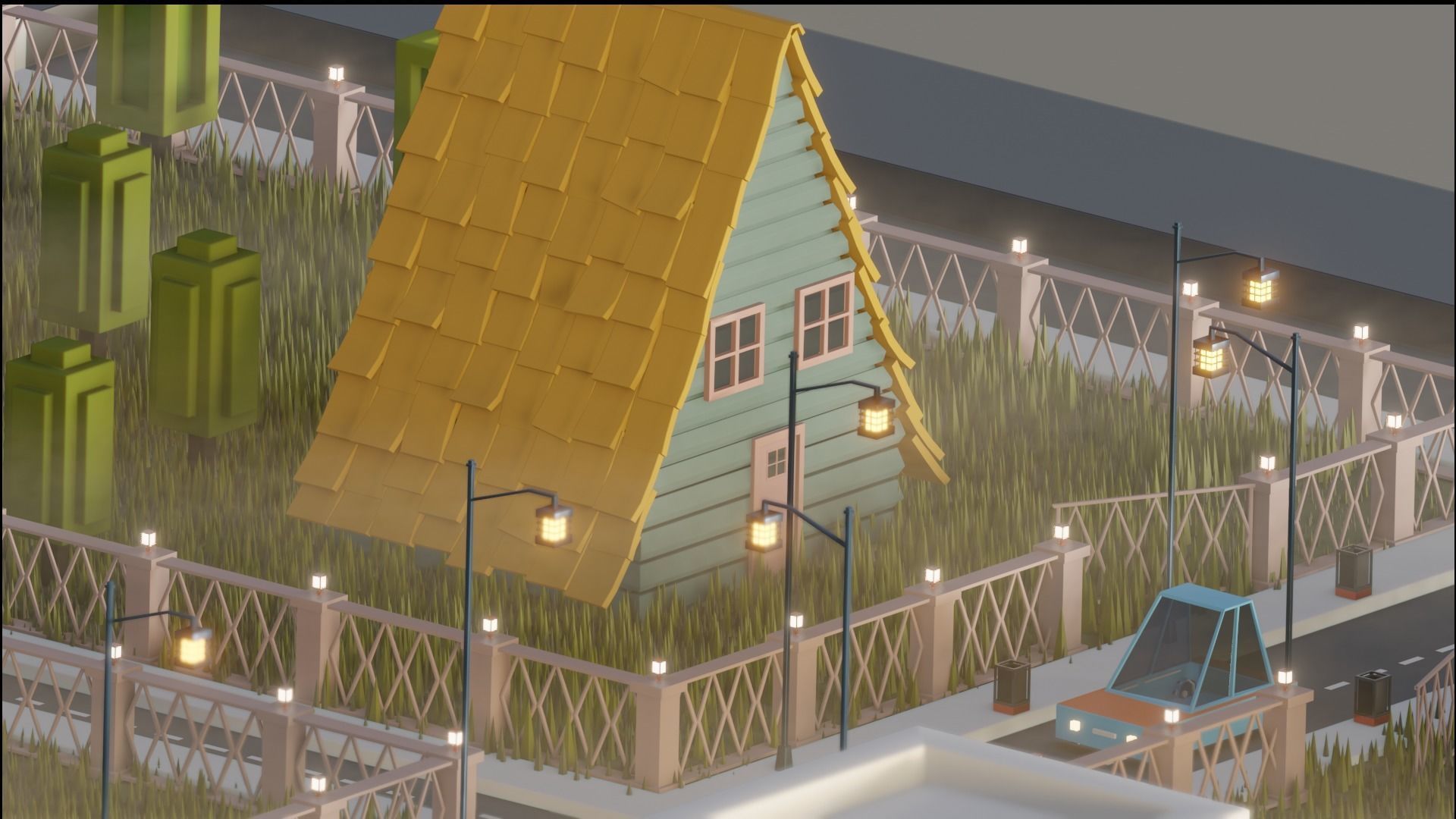 Lowpoly Modular City Street 3D model_4