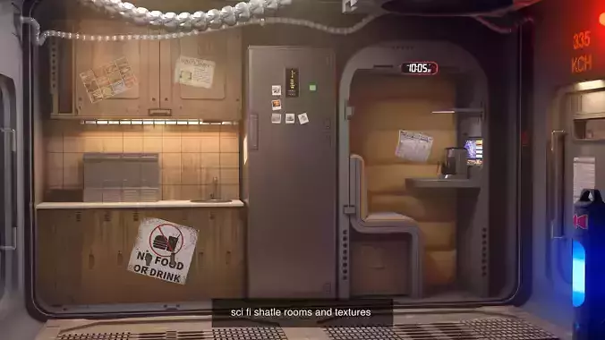 sci-fi shuttle rooms with textures 3D Model Collection