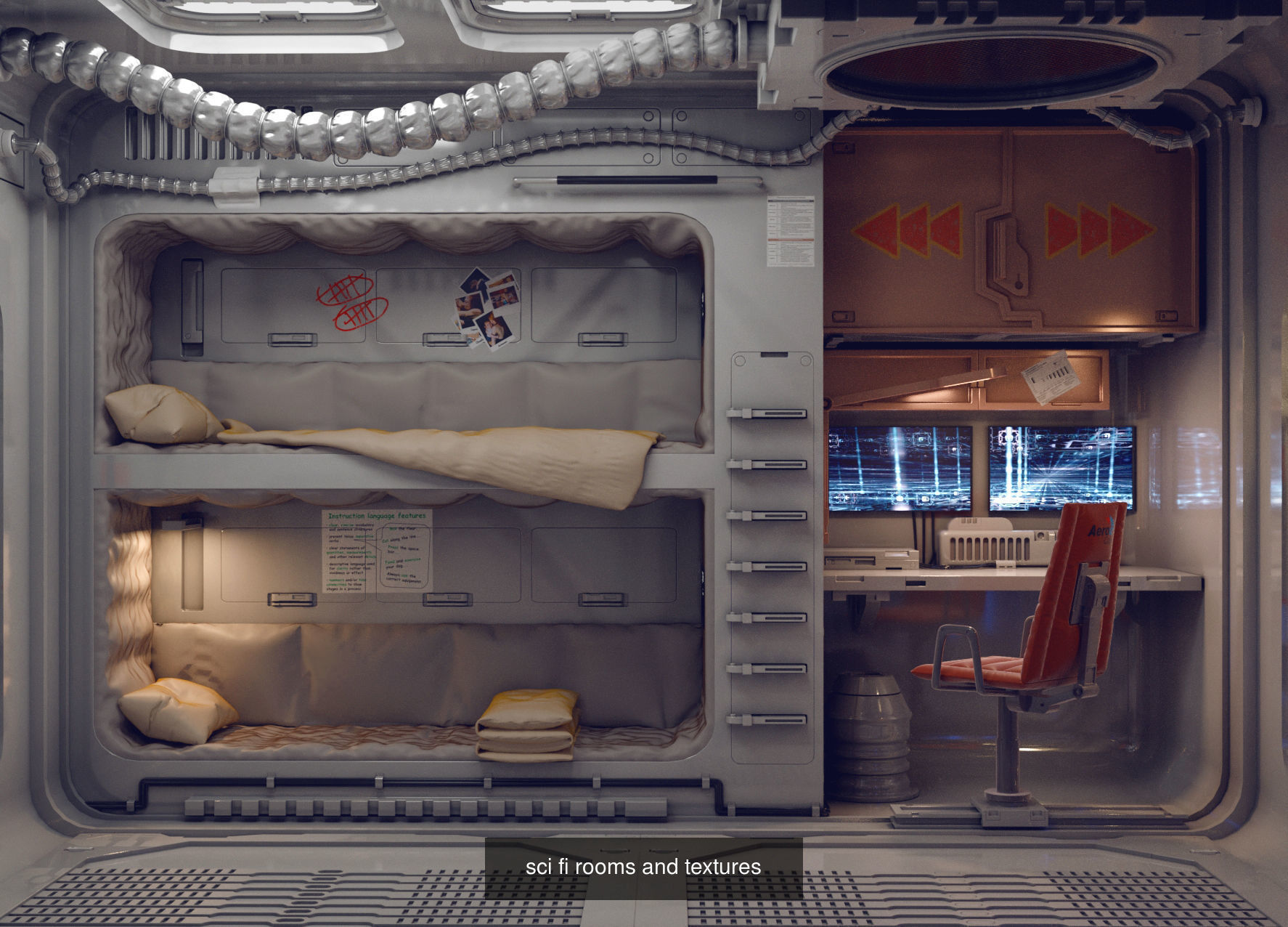 sci-fi shuttle rooms with textures 3D Model Collection_12
