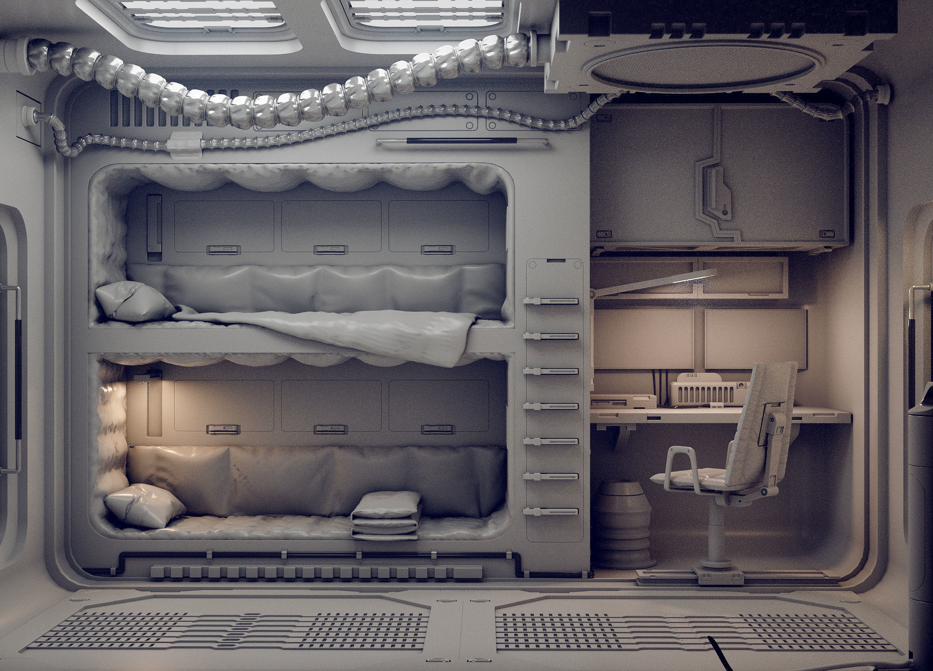 sci-fi shuttle rooms with textures 3D Model Collection_16