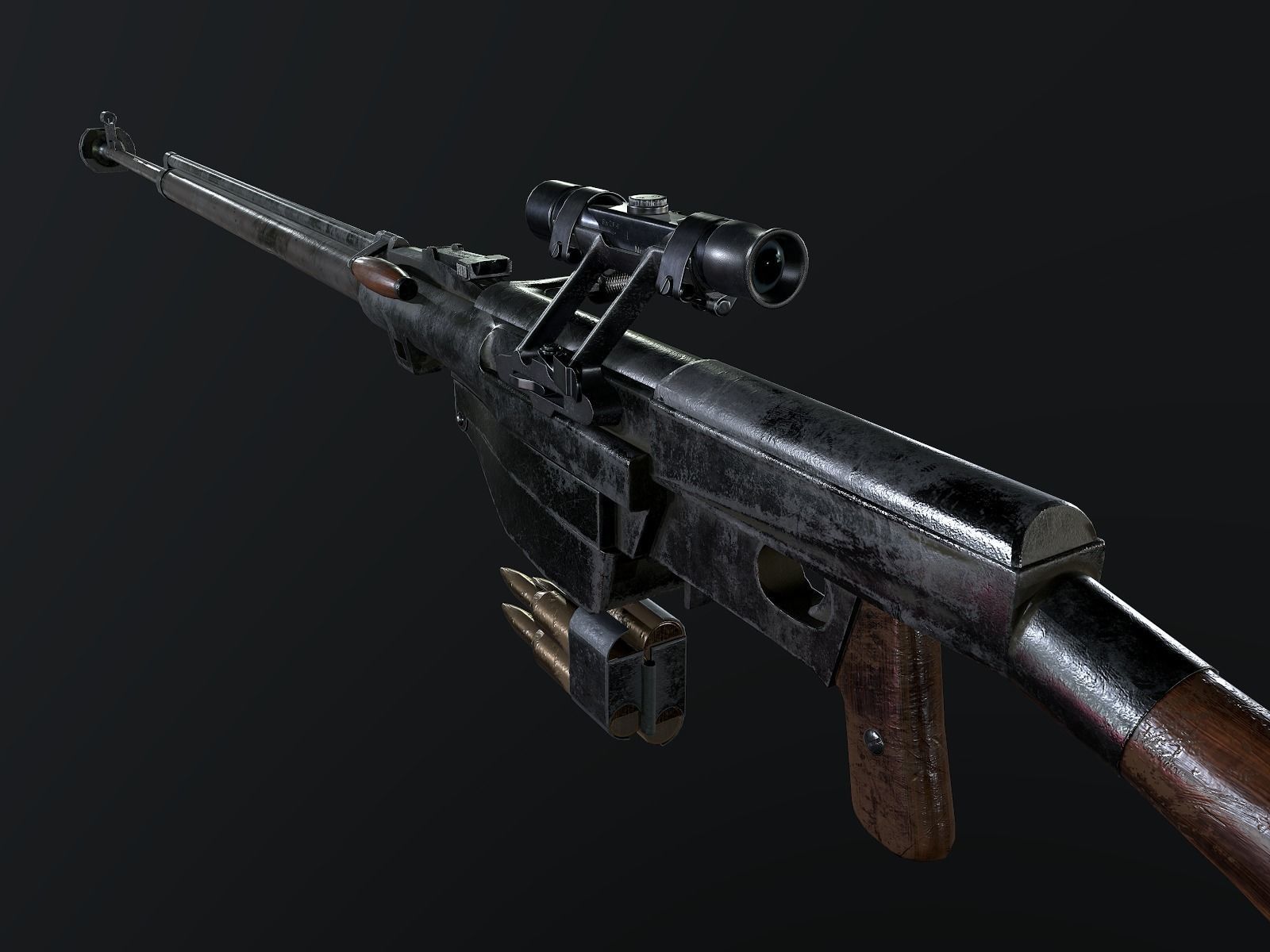 PTRS-41 ussr ww2 anti-tank rifle scope  Low-poly 3D model_2