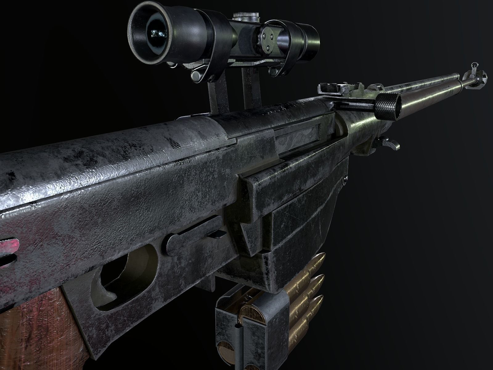 PTRS-41 ussr ww2 anti-tank rifle scope  Low-poly 3D model_7