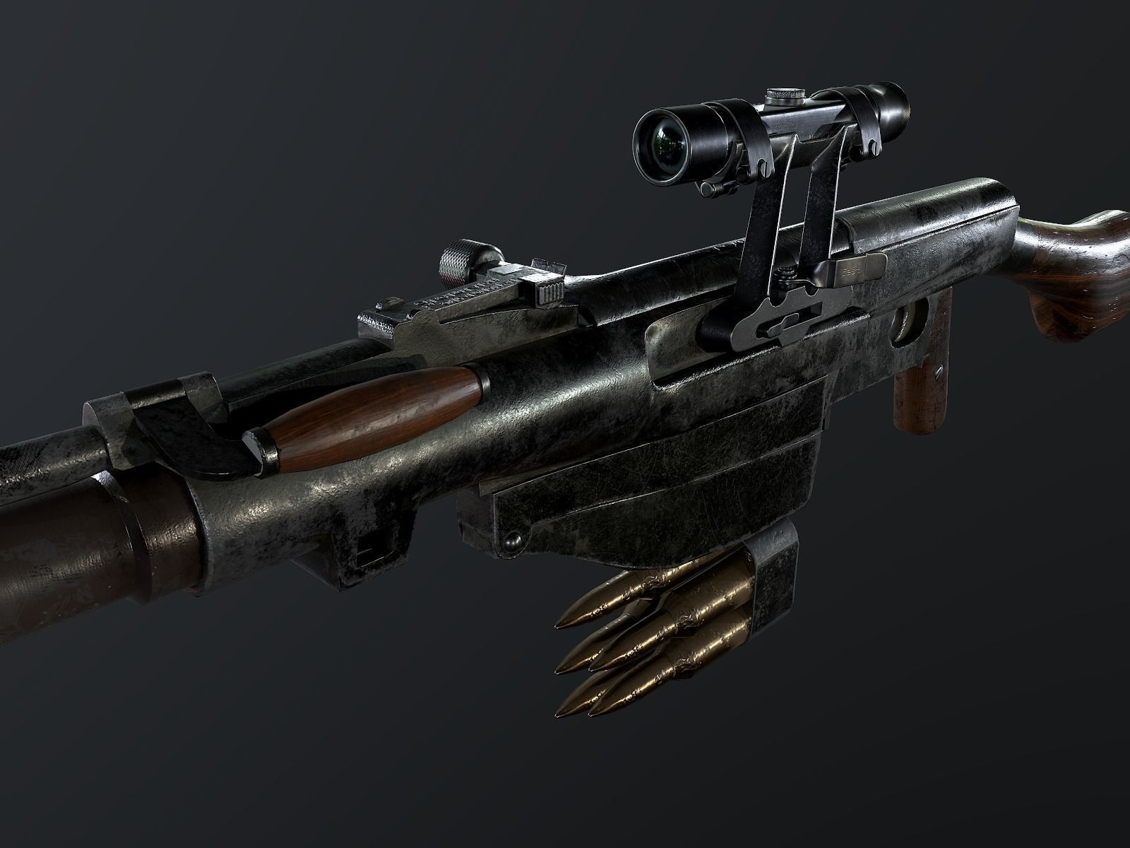 PTRS-41 ussr ww2 anti-tank rifle scope  Low-poly 3D model_9