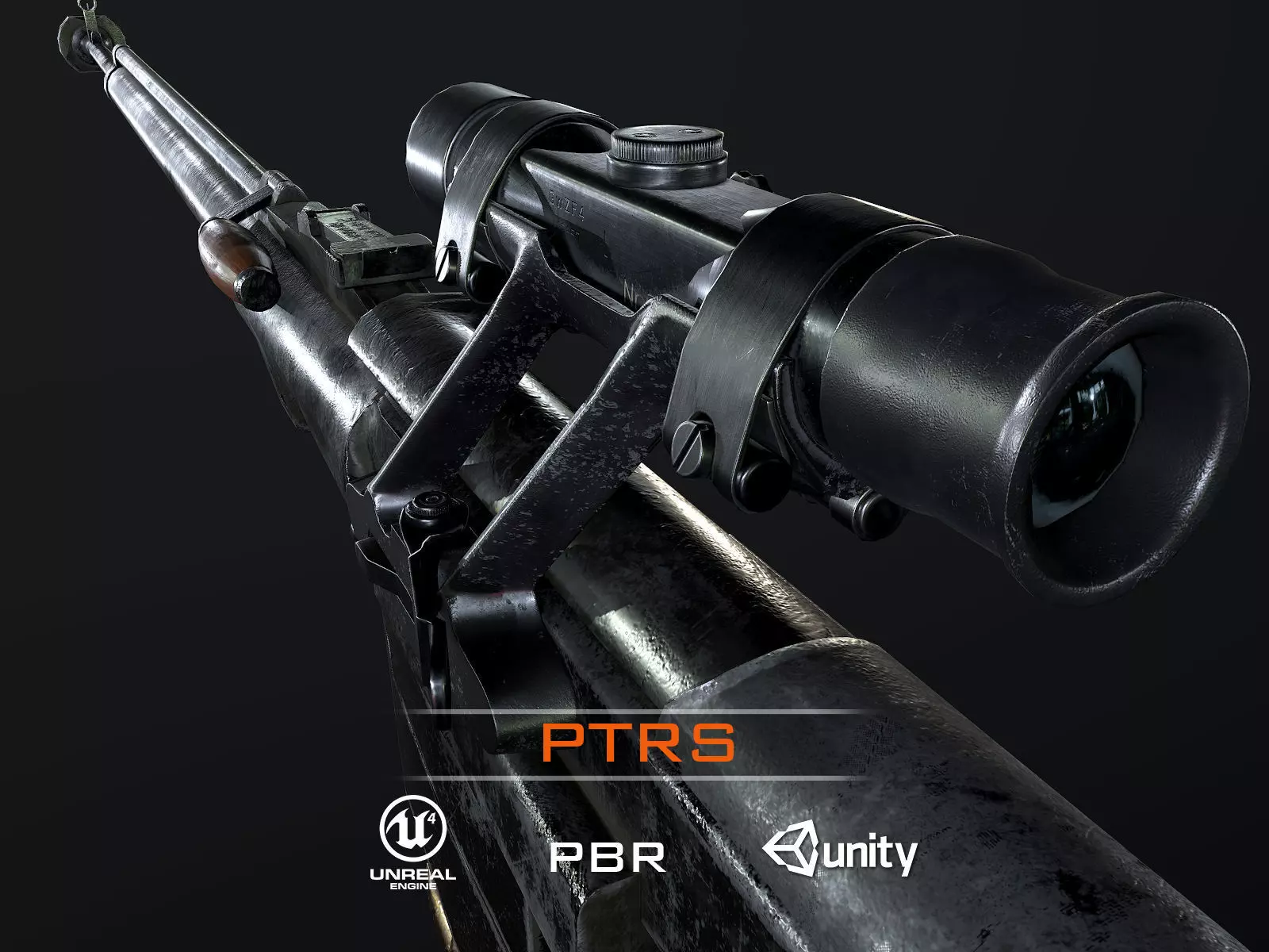 PTRS-41 ussr ww2 anti-tank rifle scope  Low-poly 3D model_0