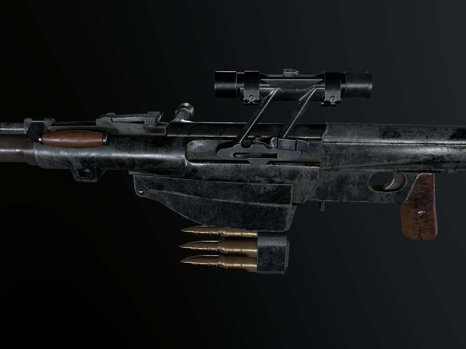 PTRS-41 ussr ww2 anti-tank rifle scope  Low-poly 3D model_5