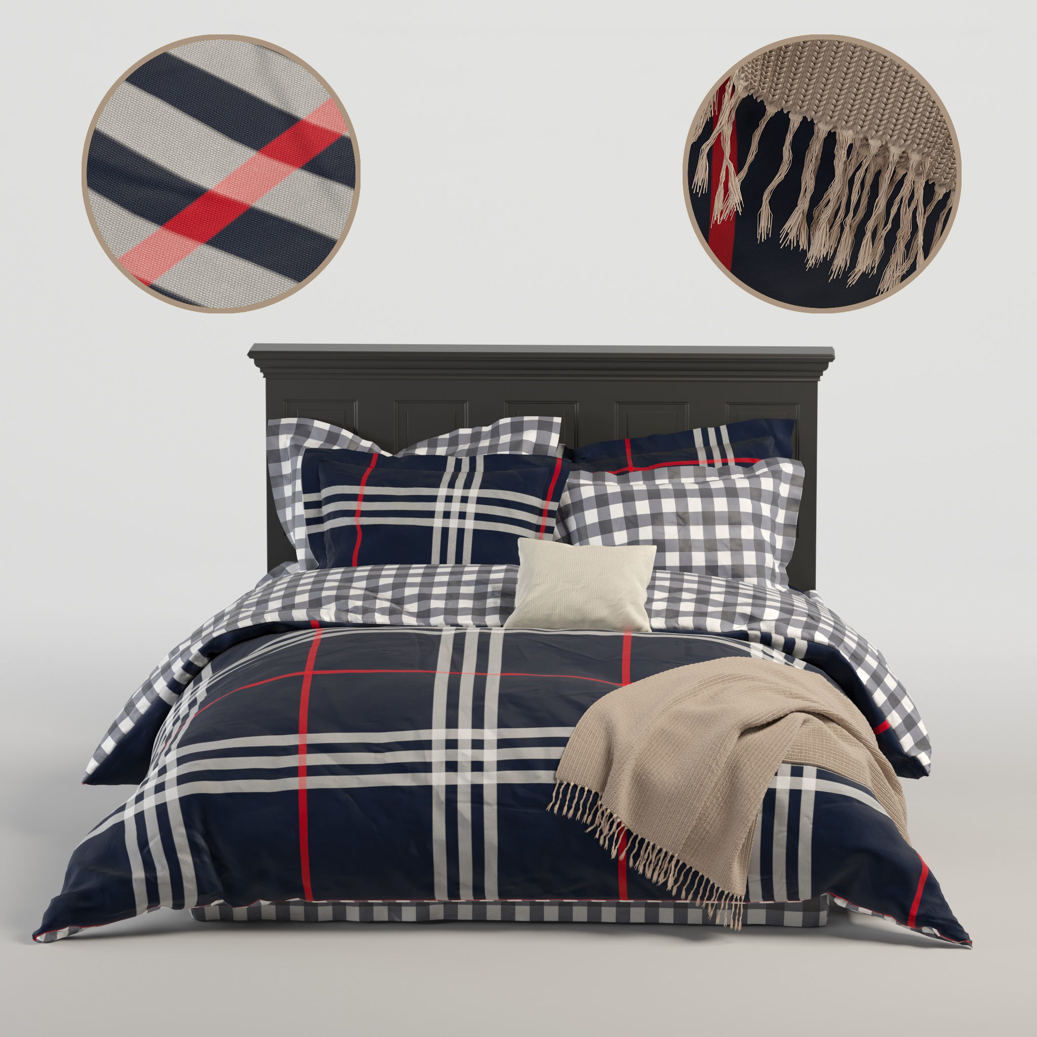 Southwestern Tartan Plaid Bed 3D model_1