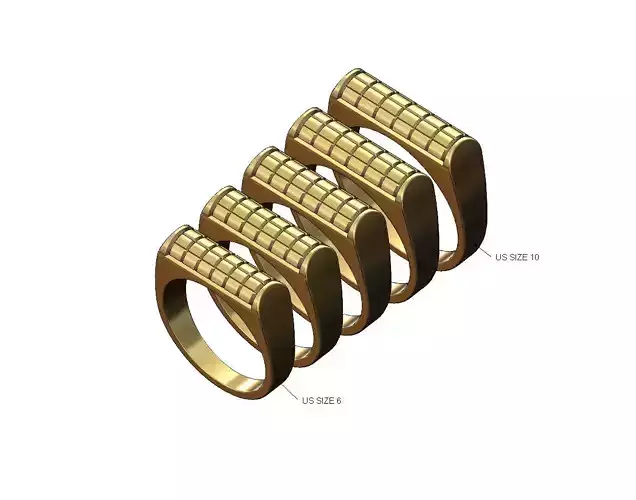 Knurled cylindrical top signet ring 3D print model