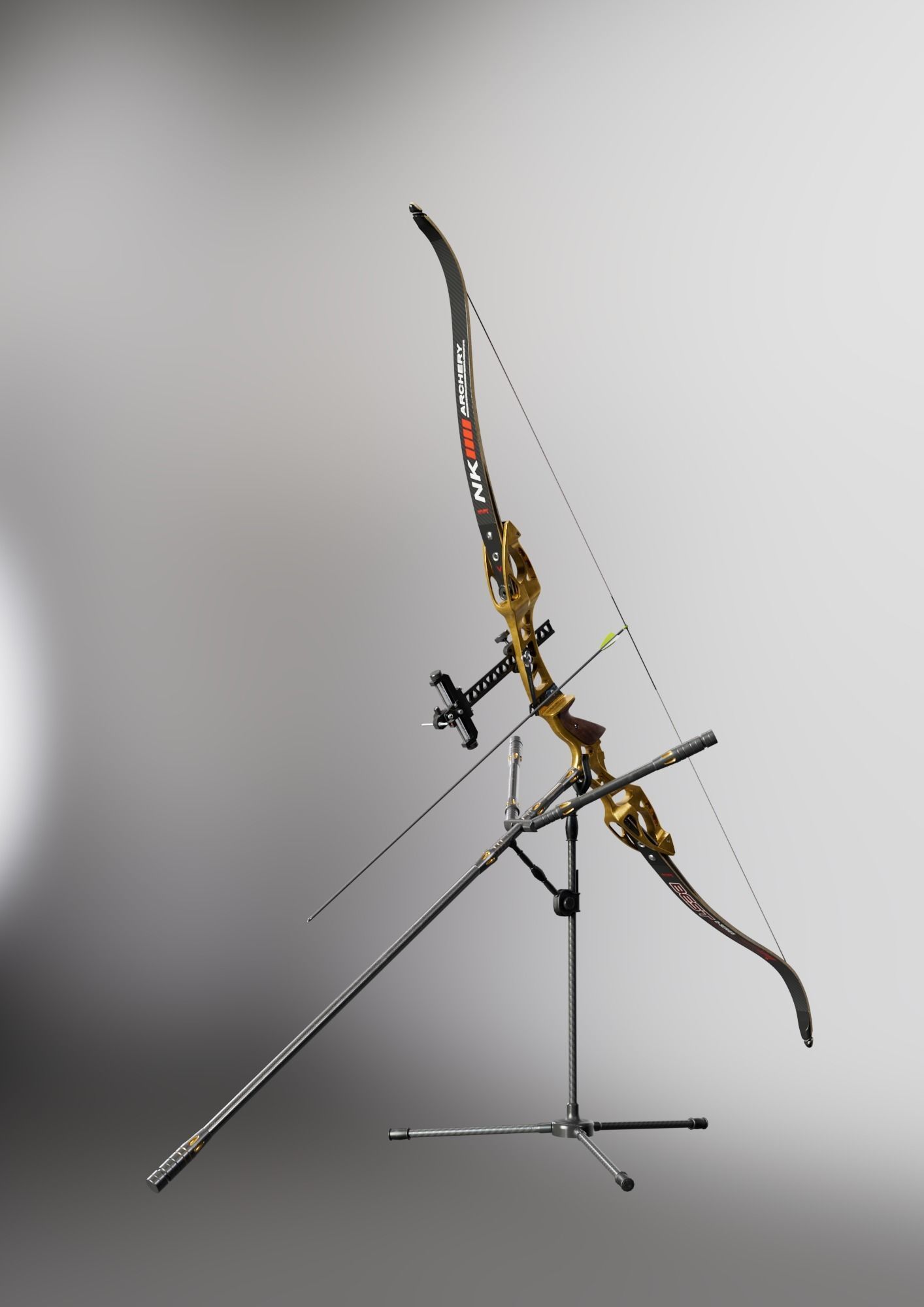 Olympic recurve bow with arrow 3D model 3D model_9