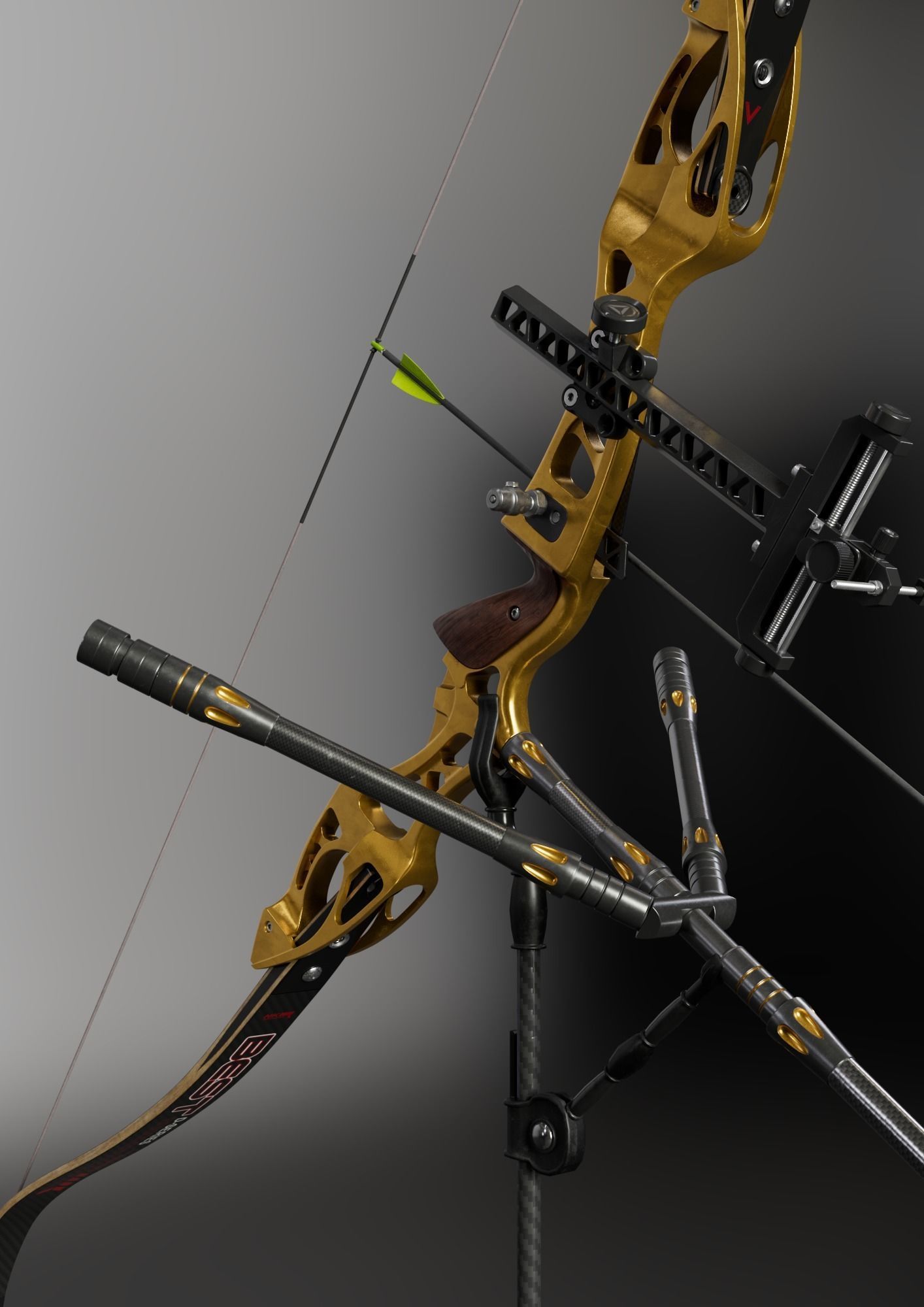 Olympic recurve bow with arrow 3D model 3D model_7